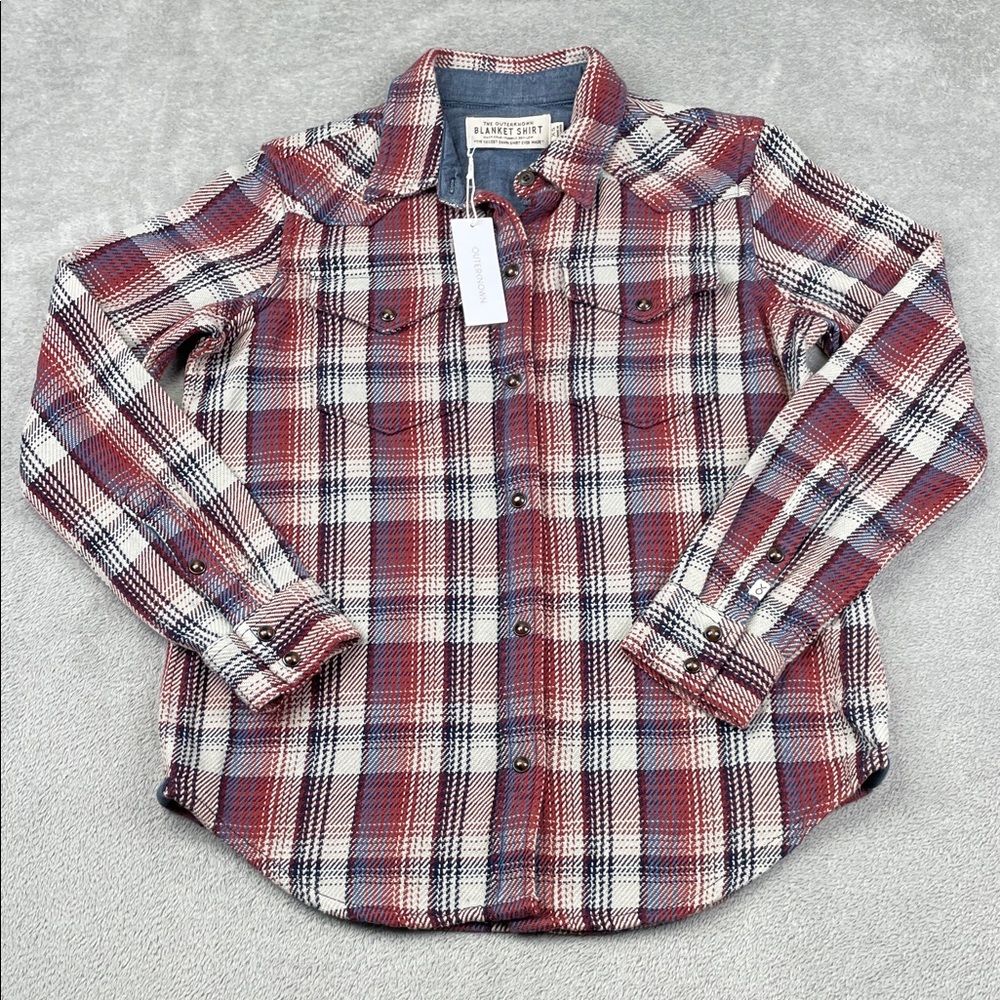 NEW Outerknown XS Womens Red, Purple, White 100% Organic Cotton Blanket Shirt